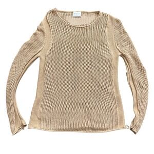 Wrap‎ London Organic Cotton Mesh Knit Sweater Tan Beige Side Zip Fisherman US 4